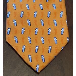 Brooks Brothers Country Club Orange Blue 100% Silk Printed In Italy Made In USA
